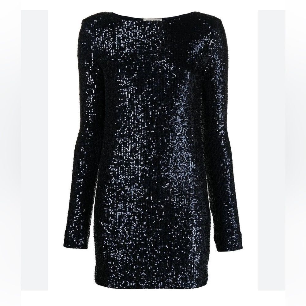 Saint Laurent Navy Blue Sequined Long Sleeve Mini Dress Size XS $ 1390.00 - Picture 5 of 11